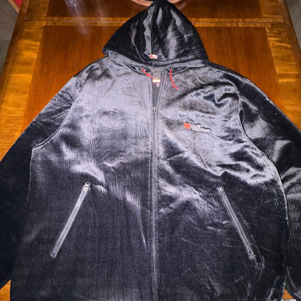 Ecko Function Velour Zip Hoodie Black Y2K Streetwear Jacket 2XL‎
